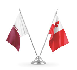 Tonga and Qatar table flags isolated on white 3D rendering