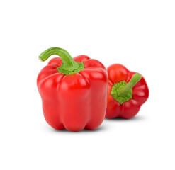 two red bell peppers on isolated white background