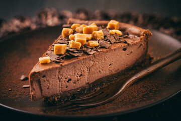 Delicious chocolate cheesecake with salted caramel