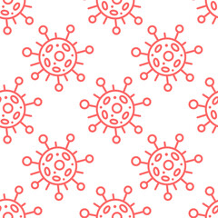 Seamless pattern of molecules, cells of virus, bacteria. Pandemic, epidemic covid-19. Theme of quarantine, spread of coronavirus, vaccination. Vector hand drawn background in doodle style isolated