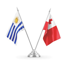 Tonga and Uruguay table flags isolated on white 3D rendering