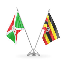Uganda and Burundi table flags isolated on white 3D rendering 
