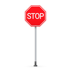 Stop traffic sign on a pillar isolated on white background. Vector illustration.