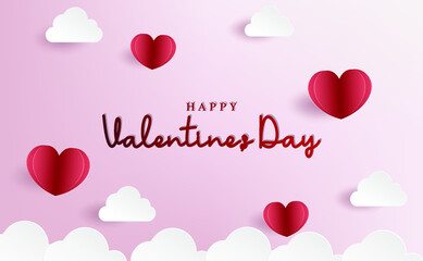 happy valentine's day text in the sky illustration with clouds and hearts