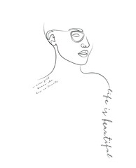 line art girl illustration, textile printing drawing, t-shirt graphic design - Vector