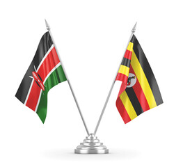 Uganda and Kenya table flags isolated on white 3D rendering