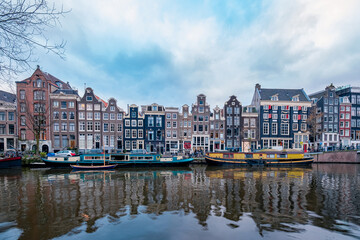 Amsterdam canals Netherlands, Amsterdam Holland during sunset evening during wintertime in the Netherlands. Europe © Fokke Baarssen