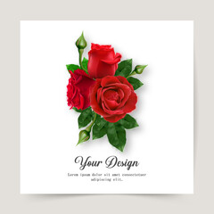 Happy Valentines Day. Greeting card with realistic of red rose, Typography design for print cards, banner, poster. Vector Eps.10 and illustration.