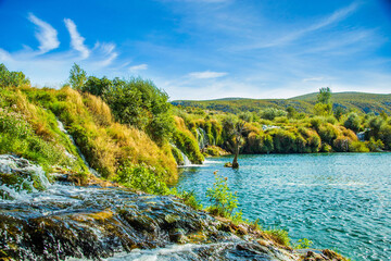 Nature landscape, waterfalls on Zrmanja river in Muskovci in Croatia