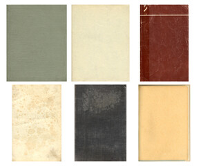 Paper and textile textures set. Blank retro pages and old book covers. Rough faded canvas surface. Perfect for background and vintage style design. Empty place for text.