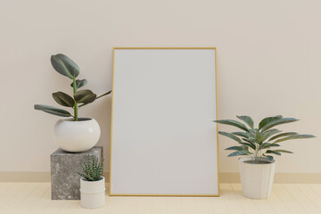 A picture frame on the floor with a flower vase.