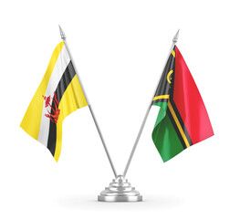 Vanuatu and Brunei table flags isolated on white 3D rendering