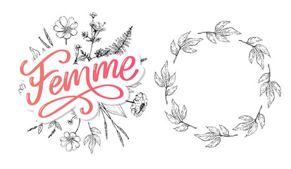 decorative femme text lettering calligraphy flowers brush slogan