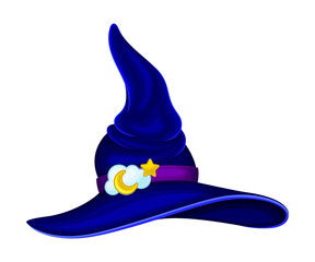 Fototapeta premium Witch Pointed Hat with Strap and Wide Brim Vector Illustration