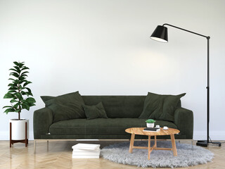 Sofa in the room with a lamp placed on the side.