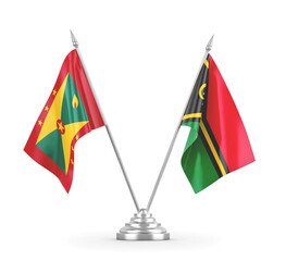 Vanuatu and Grenada table flags isolated on white 3D rendering