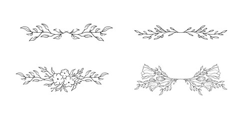 Set of floral borders for invitations. Elegant branch dividers. Vector isolated spring flourish page break laurels.	
