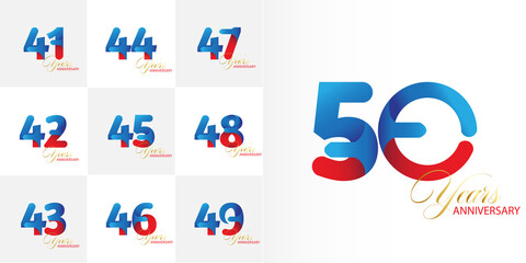 set 41, 42, 43, 44, 45, 46, 47, 48, 49, 50 Year Anniversary celebration Vector Template Design Illustration - obrazy, fototapety, plakaty
