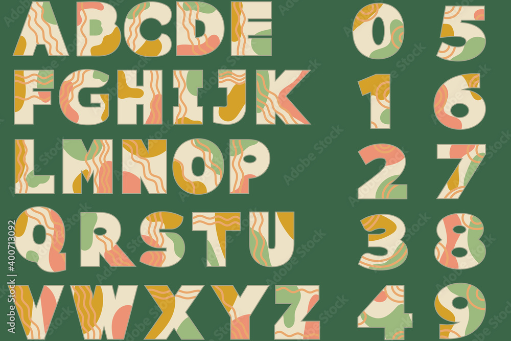 Fototapete vector alphabet and numbers in retro style.