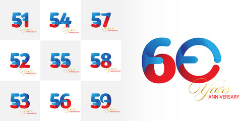 set 51, 52, 53, 54, 55, 56, 57, 58, 59, 60 Year Anniversary celebration Vector Template Design Illustration