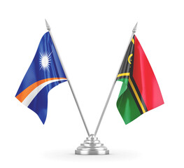Vanuatu and Marshall Islands table flags isolated on white 3D rendering