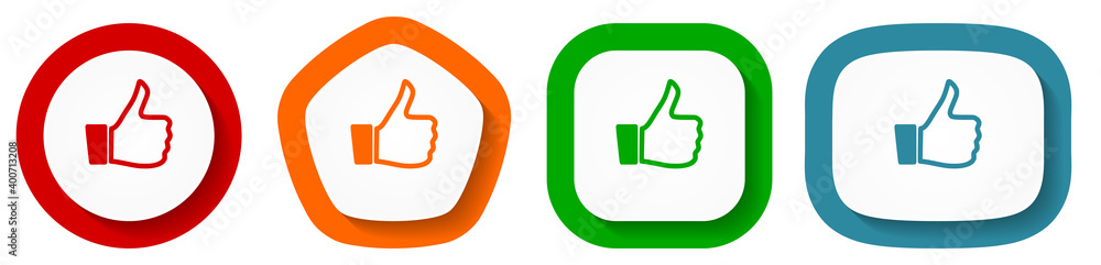 Aufkleber Like vector icon set, flat design buttons on white background