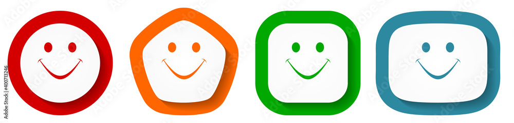Poster smile vector icon set, flat design buttons on white background