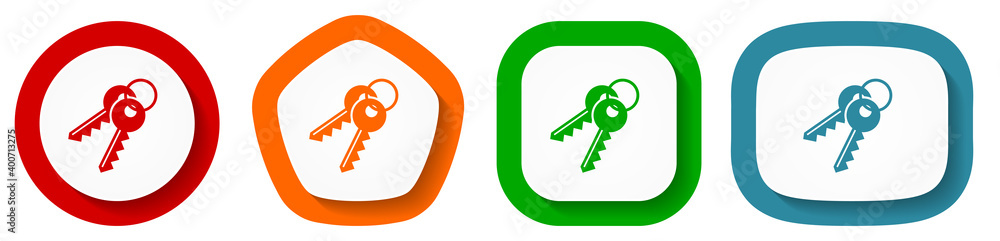 Poster keys vector icon set, flat design buttons on white background