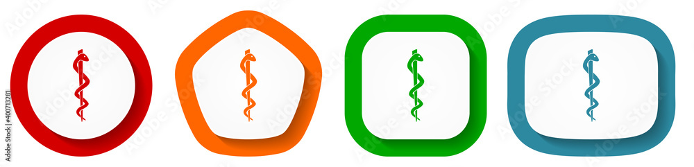 Aufkleber emergency vector icon set, flat design buttons on white background