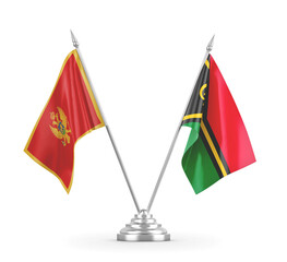 Vanuatu and Montenegro table flags isolated on white 3D rendering