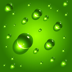 Vector Illustration of realistic water drops different shapes and size with reflection isolated on background.