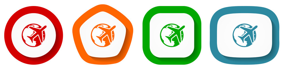 Travel vector icon set, flat design buttons on white background