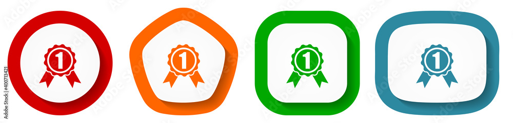 Aufkleber Badge, first, number one vector icon set, flat design buttons on white background