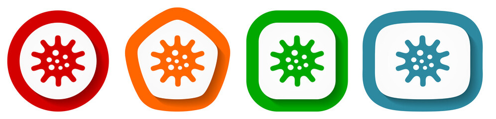 Virus, coronavirus, covid-19, infection vector icon set, flat design buttons on white background