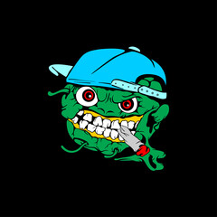 Corona virus mascot that resembles a monster symbol. Colorful illustration isolated on black background with trendy attributes.