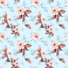Seamless background with cherry flowers