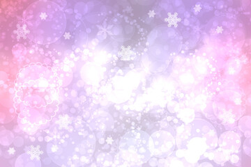 Abstract blurred festive light blue pink winter christmas or Happy New Year background with shiny blue and white bokeh lighted snowflakes and stars. Space for your design. Card concept.