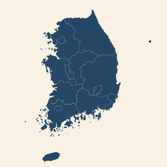 Modern design South korea detailed political map. Cyan blue, cream white background. Business concepts and backgrounds.