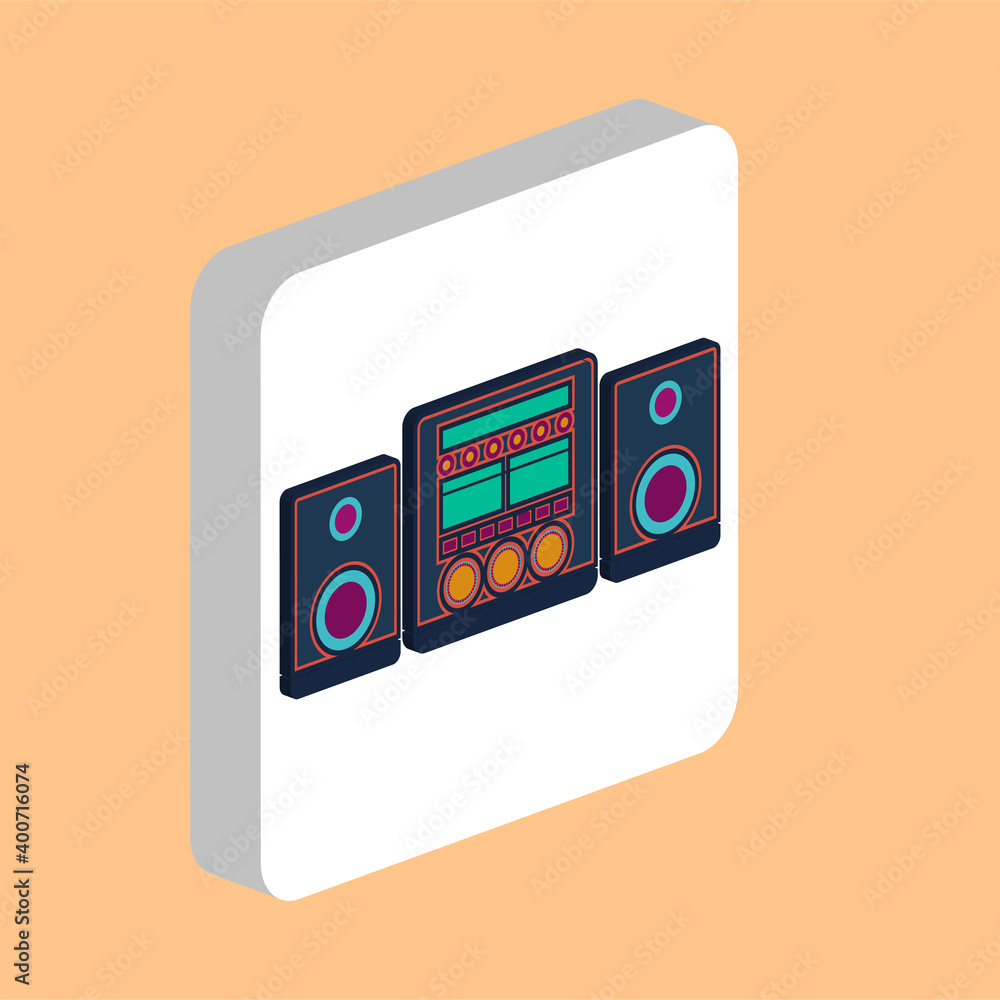 Poster Sound System Simple vector icon. Illustration symbol design template for web mobile UI element. Perfect color isometric pictogram on 3d white square. Sound System icons for business project.