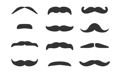 Black mustache icon set. Paper cut set. Mask icon. Hand drawing cartoon character.