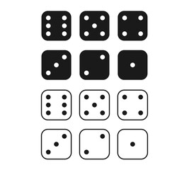Flat set with black dice set on white background. Dots background. Vector design template. Game sign.