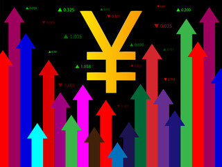 The growth of the Chinese yuan and Japanese yen, strengthening of the value of the monetary unit. Vector