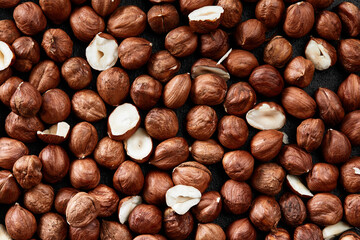 Close up of Hazelnut kernels - Food Frame Background, macro detailed close up.