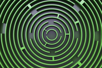 Circular maze background. Green style. Top view.