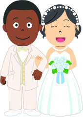 国際結婚（アメリカ人とアジア人）のイラスト