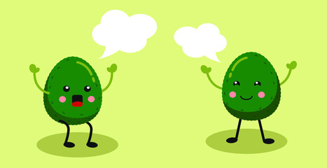 Vector avocado character. Vector illustration of a cartoon character. Avocados talk to each other