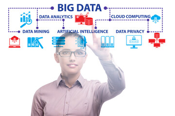 Big data concept with businesswoman pressing virtual button