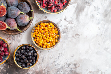 top view fresh figs with other fruits on light background fruit sweet taste berry photo free space