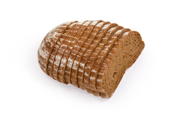 Sliced wheat rye brown bread on a white background