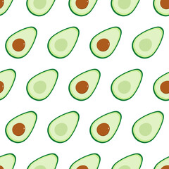 Cute cartoon style green avocado vector seamless pattern background for vegan, diet and healthy food design.
